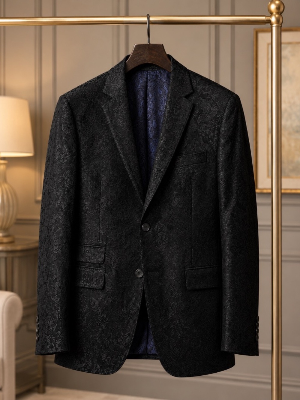 Robert Graham Men’s 40R Black Paisley Silk Blend Blazer Classic Fit